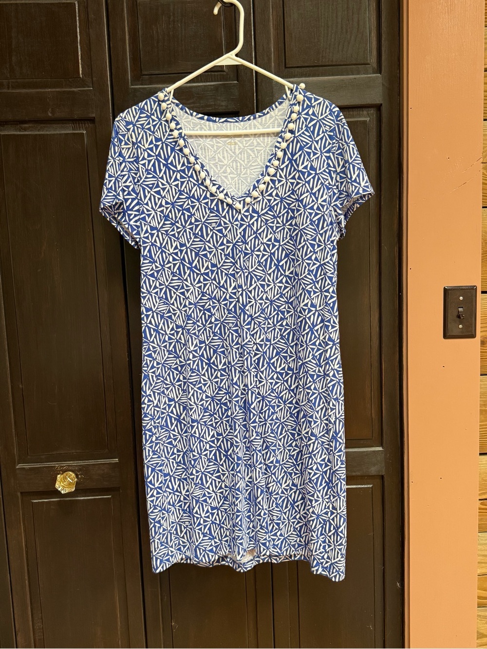 Lilly Pulitzer Blue and White Geometric V-Neck Dress